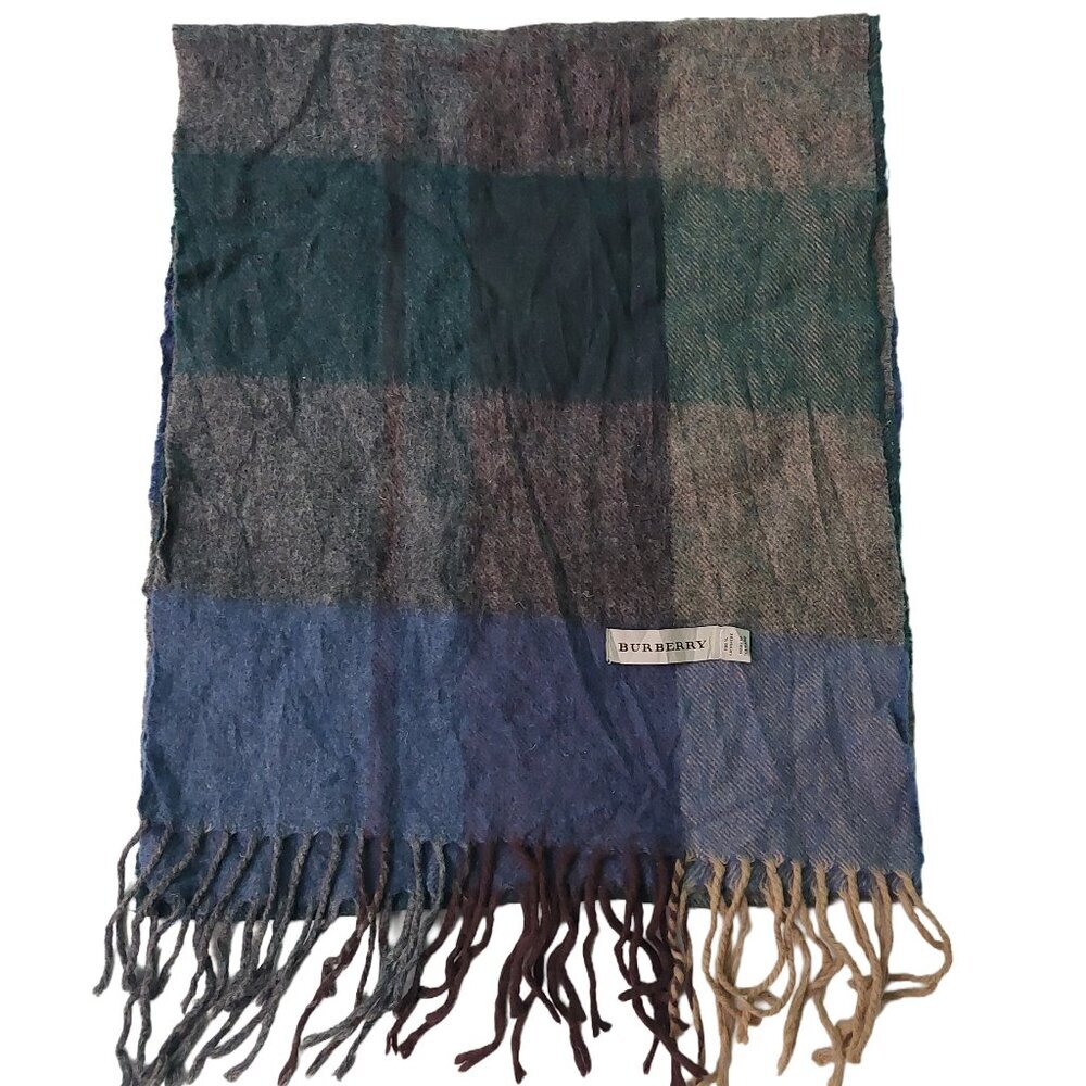 Burberry Blueish Purple, Brown, Green Horizontal Cashmere Scarf Scarves - Picture 4 of 5